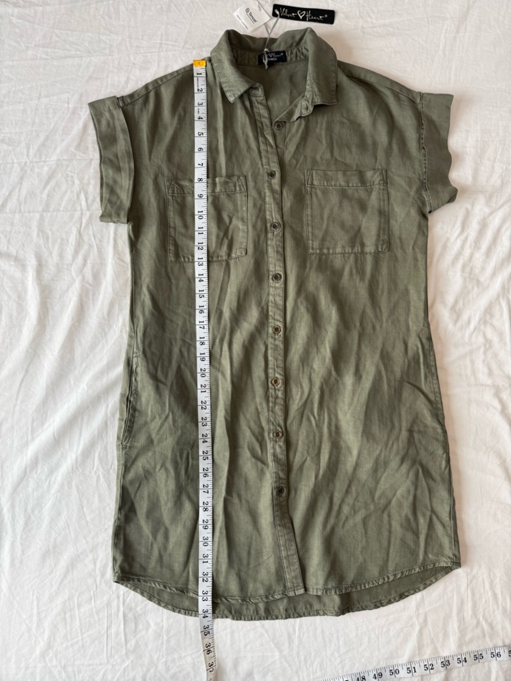 Velvet Heart Tencel Olive Button Front Shirt Dress Short Sleeve Size Small - Picture 6 of 7
